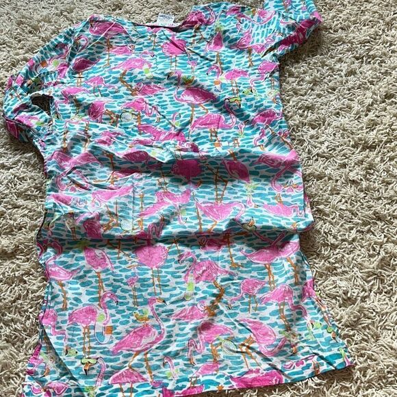 Gretchen Scott Cotton Gauze Tunic Beach Cover Up Pink Flamingos Small S EUC - Picture 15 of 15